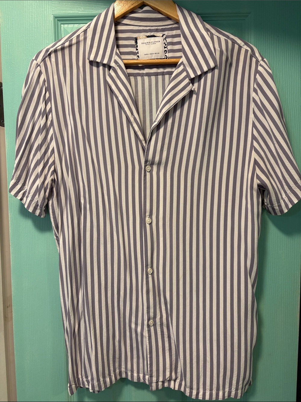 Denim & Flower White and Blue Vertical Stripe Short-Sleeve Button-Up Shirt